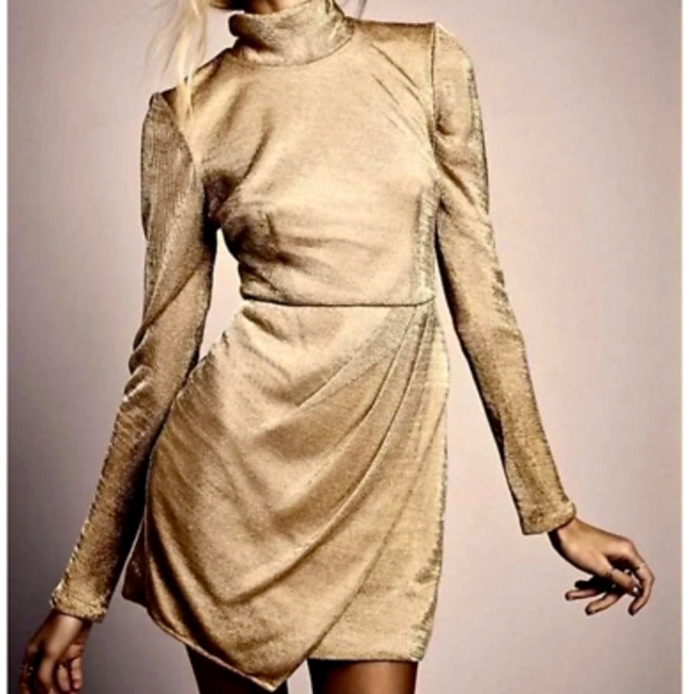 Free People Mercury Gold Mini dress, size 8, long sleeved, NWT